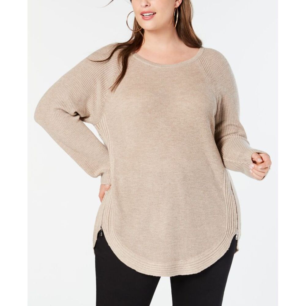 INC International Concepts Plus Size Waffle Knit Side Zip Sweater
